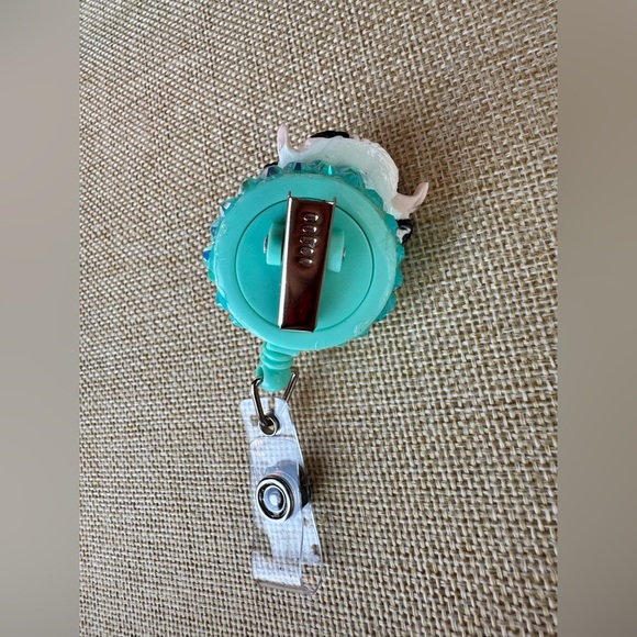 Cute Black & White Cow Badge Reel Card Holder with Teal Accent - Picture 3 of 5